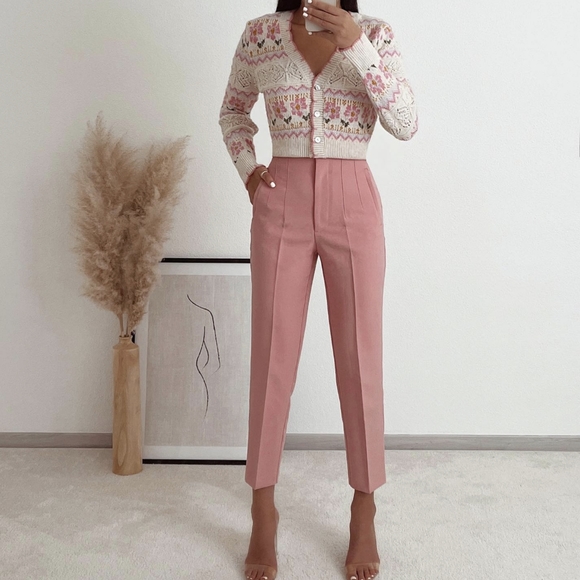 ZARA Women HIGH WAIST PANTS CORAL PINK MARSALA S - Picture 5 of 12